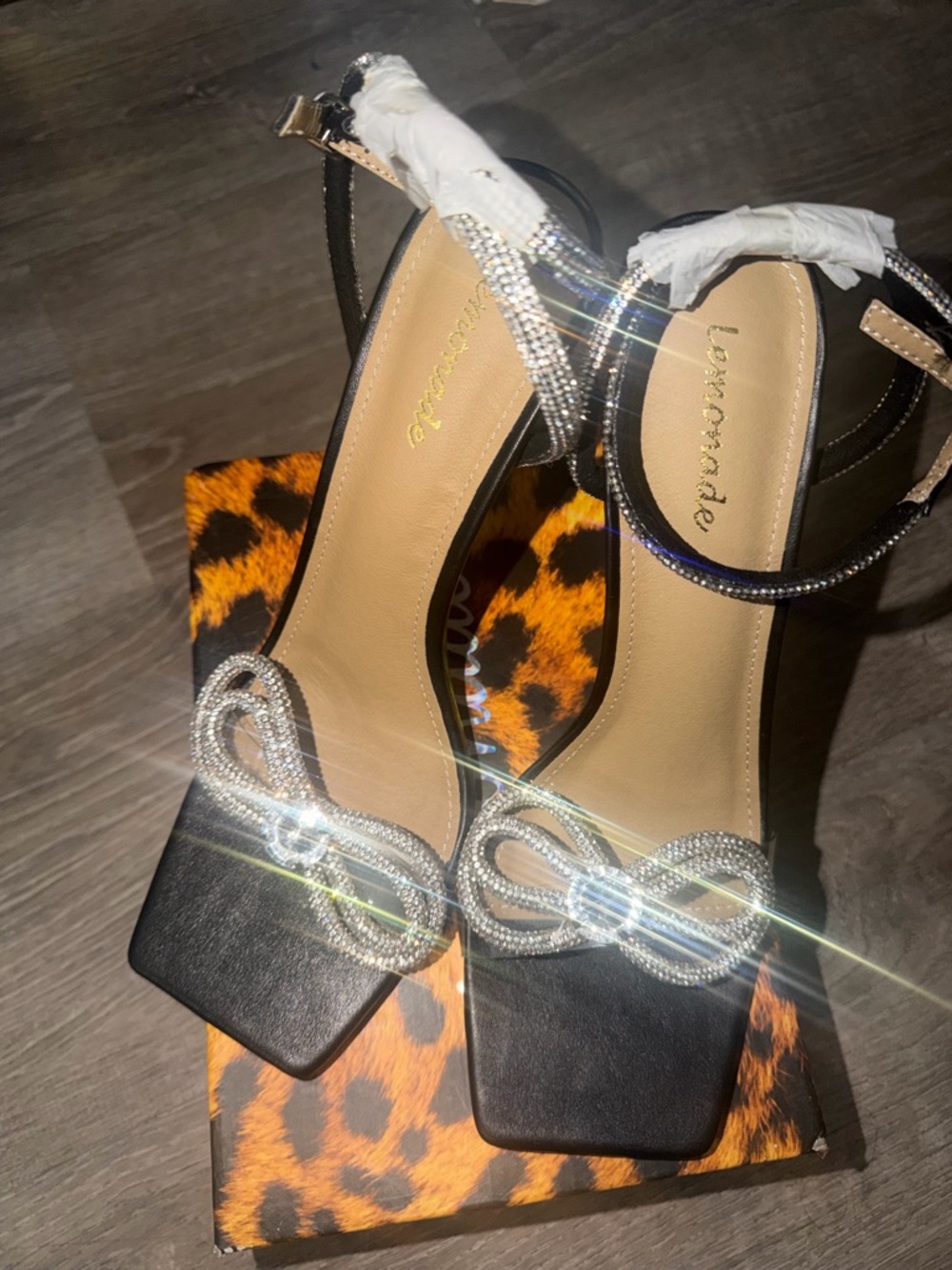 Black Crystal Knot Square-Toe Heels